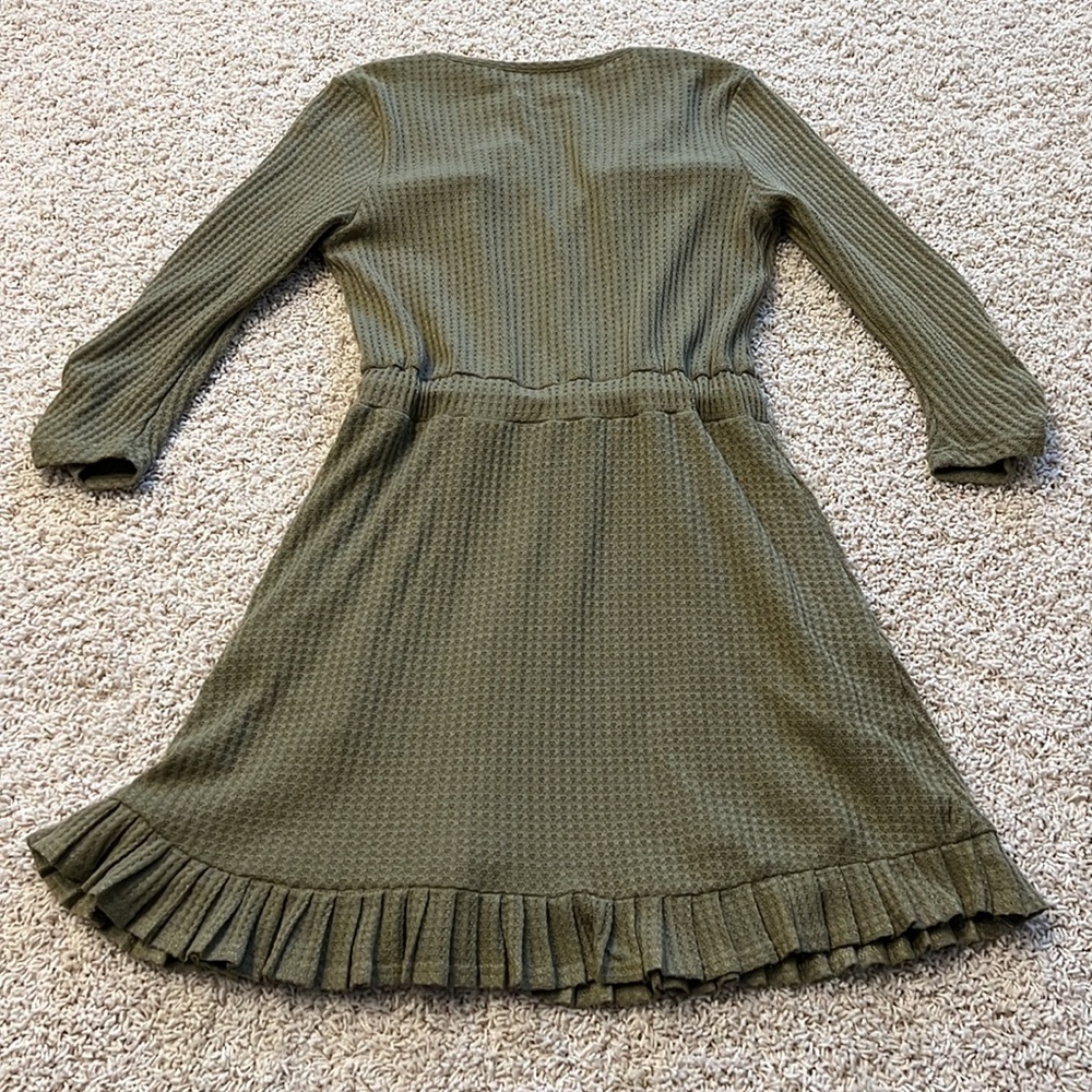 ๐HP 3X๐Size Small Shop Impressions Sage Green Waffle Dress Tie Waist - Picture 6 of 6
